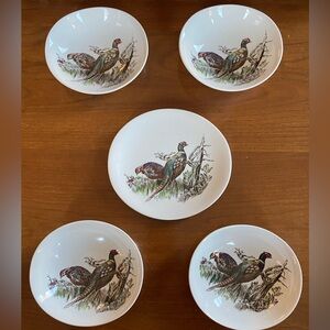 JOHNSON BROTHERS Ironstone Game Bird Series-4 Pheasant Dessert Bowls; 1 B&B Dish